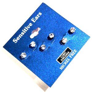 3 Silver-tone Sparkling Cubic Zirconia Crystal Stud Earring - Women's Jewelry